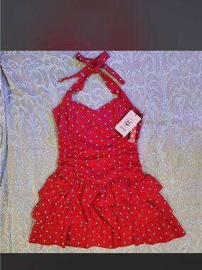 Cider Red Polka Dot Halter Dress